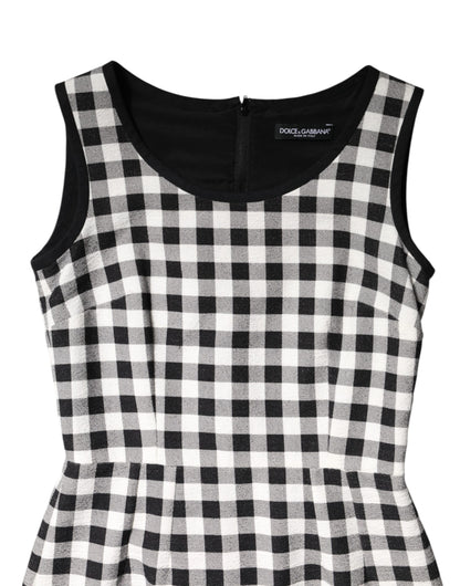 White Black Checkered Sleeveless Sheath Dress
