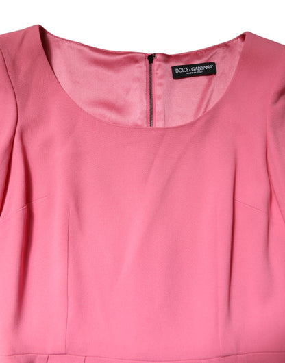 Pink Viscose Short Sleeve Sheath Midi Dress