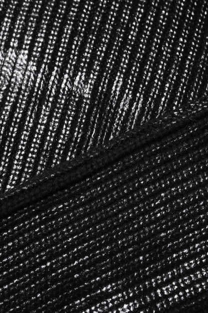 Black Wool Long Sleeve Turtleneck Cropped Top