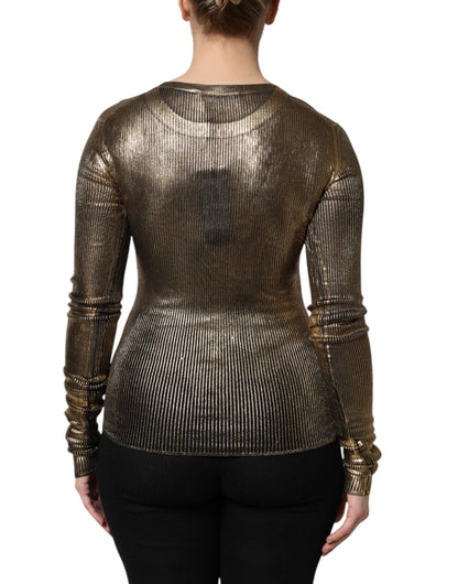 Gold Round Neck Long Sleeve Pullover Top