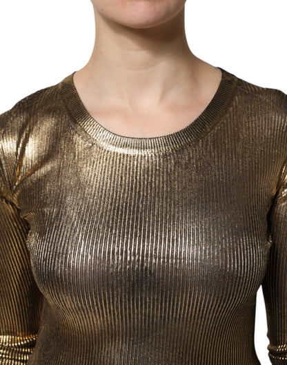 Gold Round Neck Long Sleeve Pullover Top