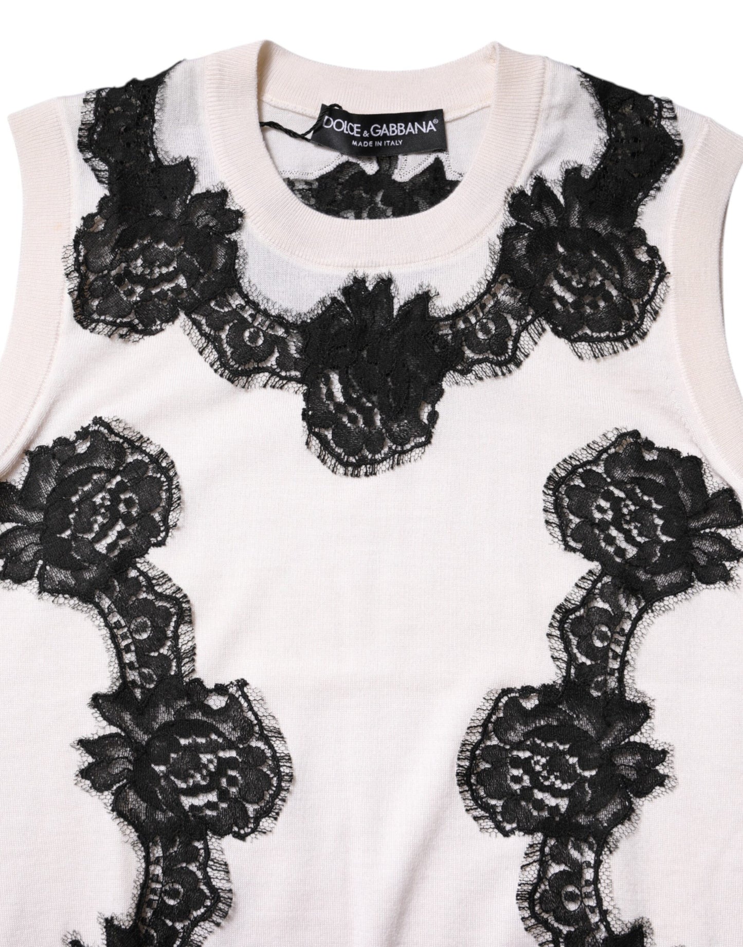 White Cashmere Floral Lace Detailing Tank Top