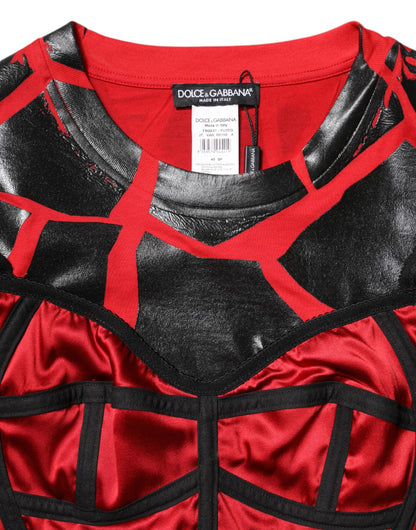 Red Black Cotton Bustier Detailing Cropped Top