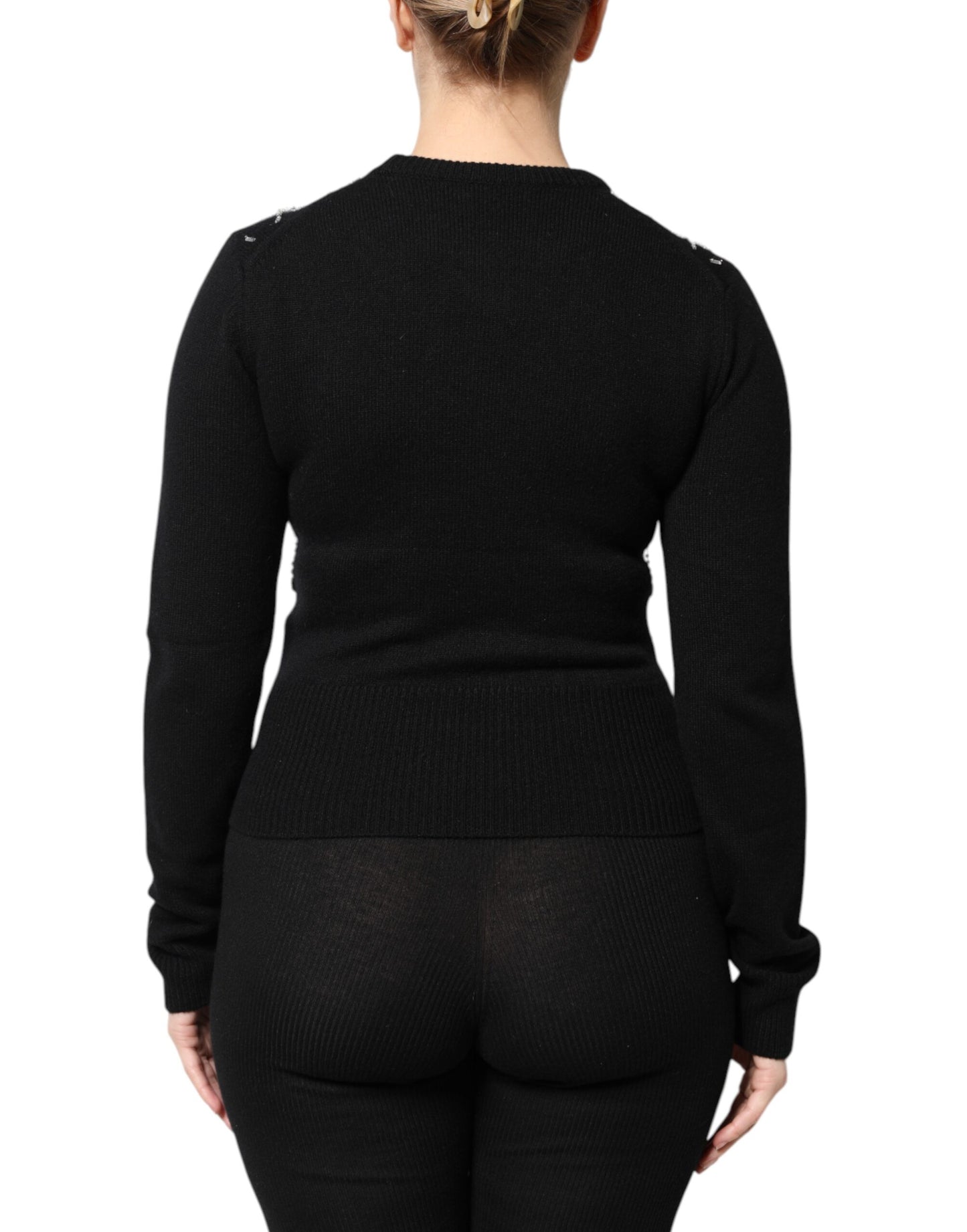 Black Cashmere Embellished Long Sleeves Top