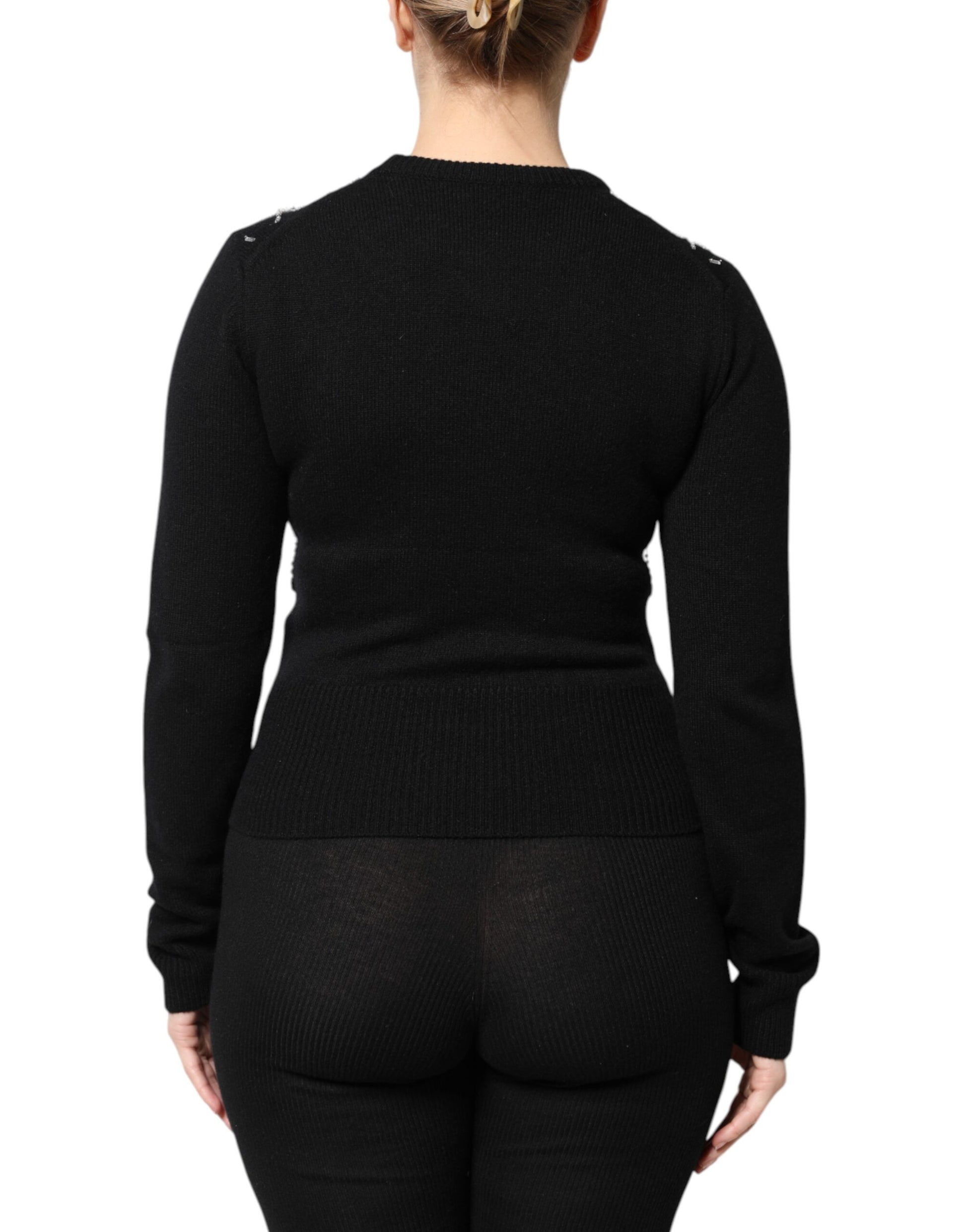 Black Cashmere Embellished Long Sleeves Top