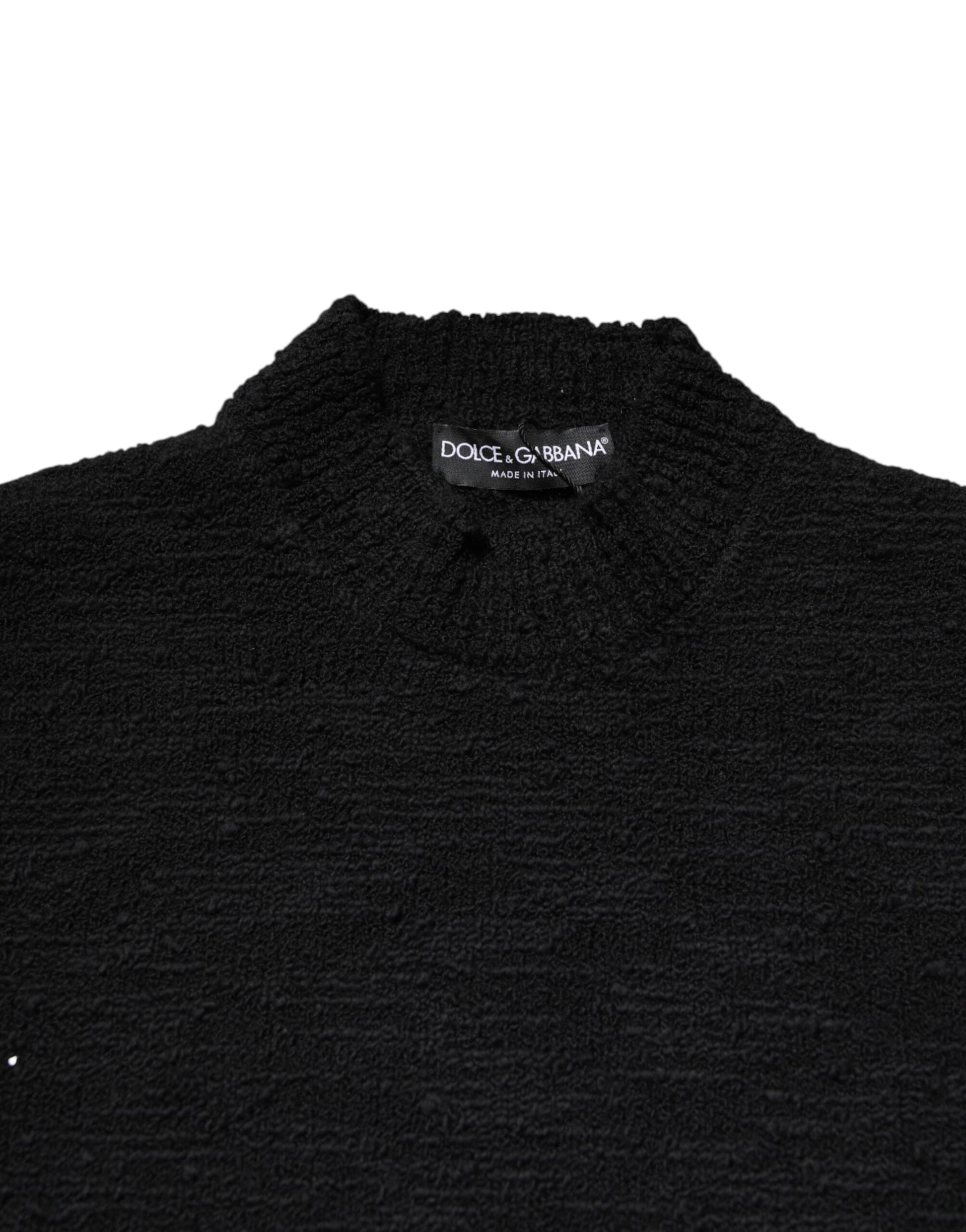 Black Wool Knit Crew Neck Pullover Sweater