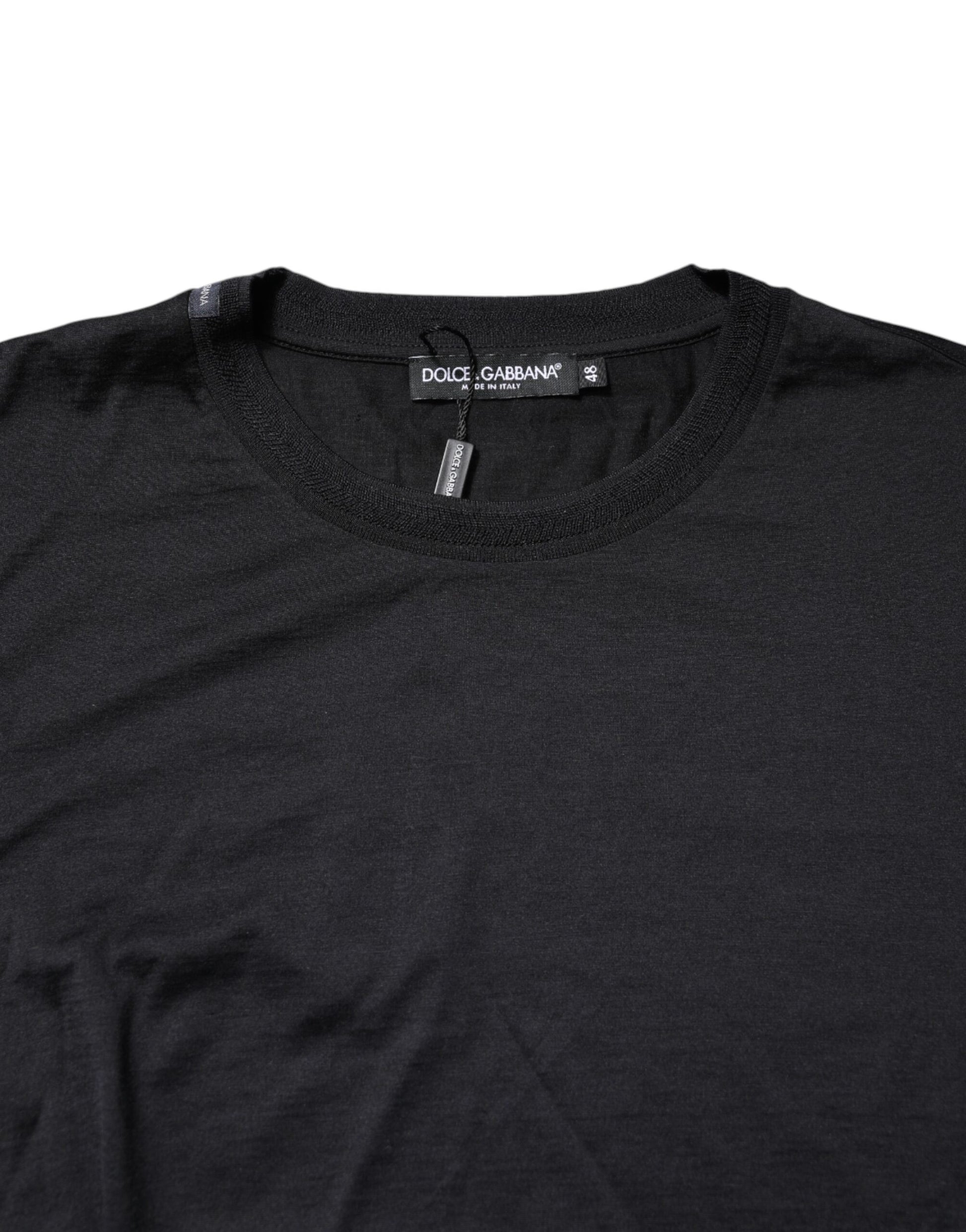 Dark Blue Silk Crew Neck Men Pullover Sweater