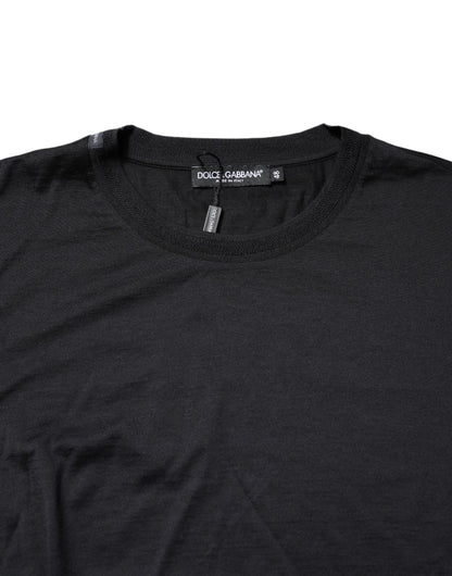 Dark Blue Silk Crew Neck Men Pullover Sweater