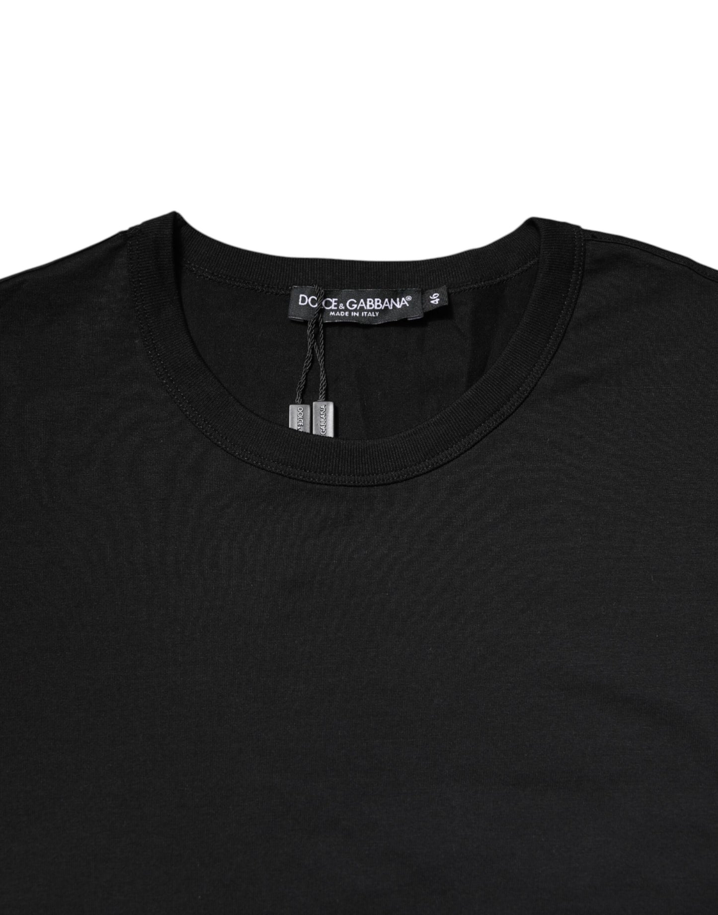 Black Cotton Short Sleeves Round Neck T-shirt