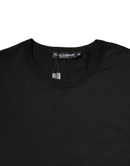 Black Cotton Short Sleeves Round Neck T-shirt