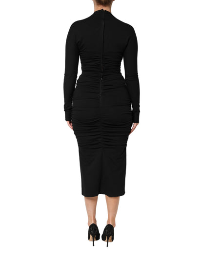 Black Long Sleeves Sheath Midi Dress