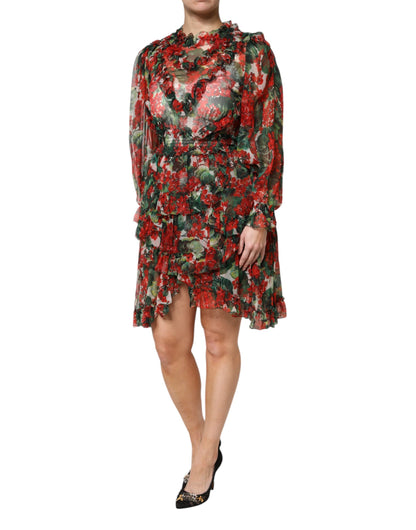 Multicolor Ruffle Floral Long Sleeves Dress