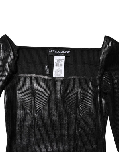 Black Viscose Long Sleeves Fitted Blouse Top