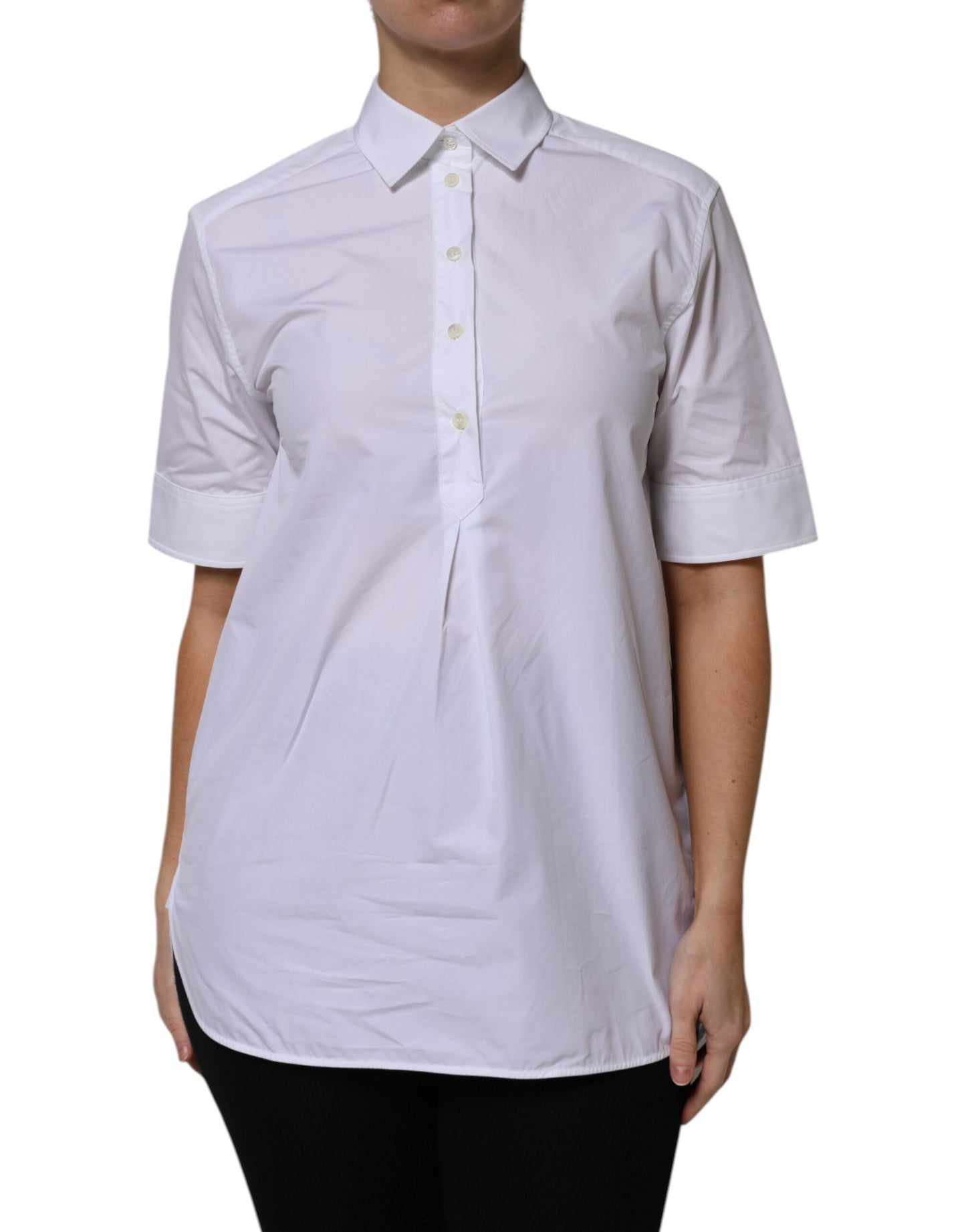 White Cotton Short Sleeves Collared Polo Top