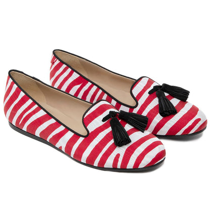 Red Cotton Flat Shoe