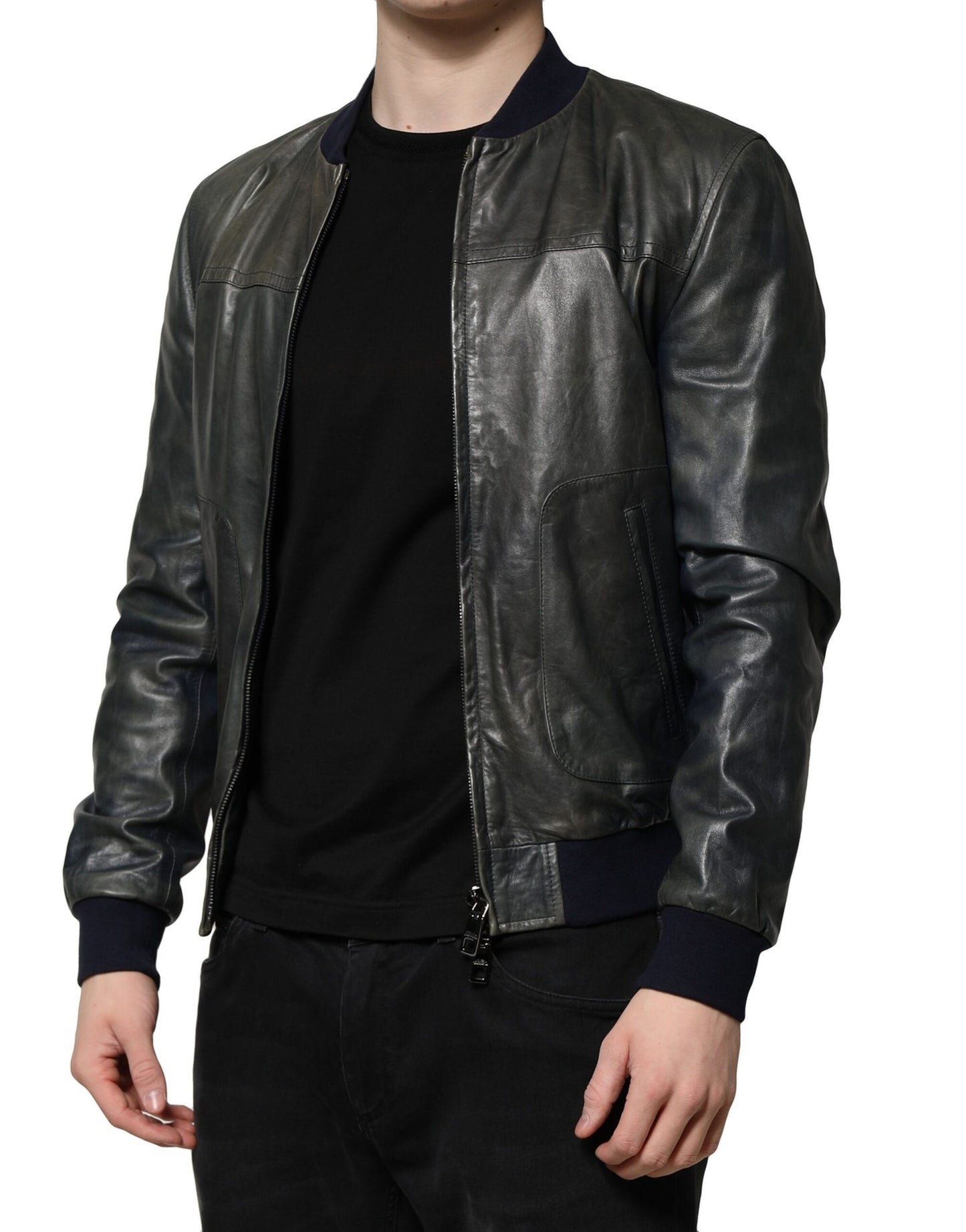 Black Lambskin Leather Biker Full Zip Jacket