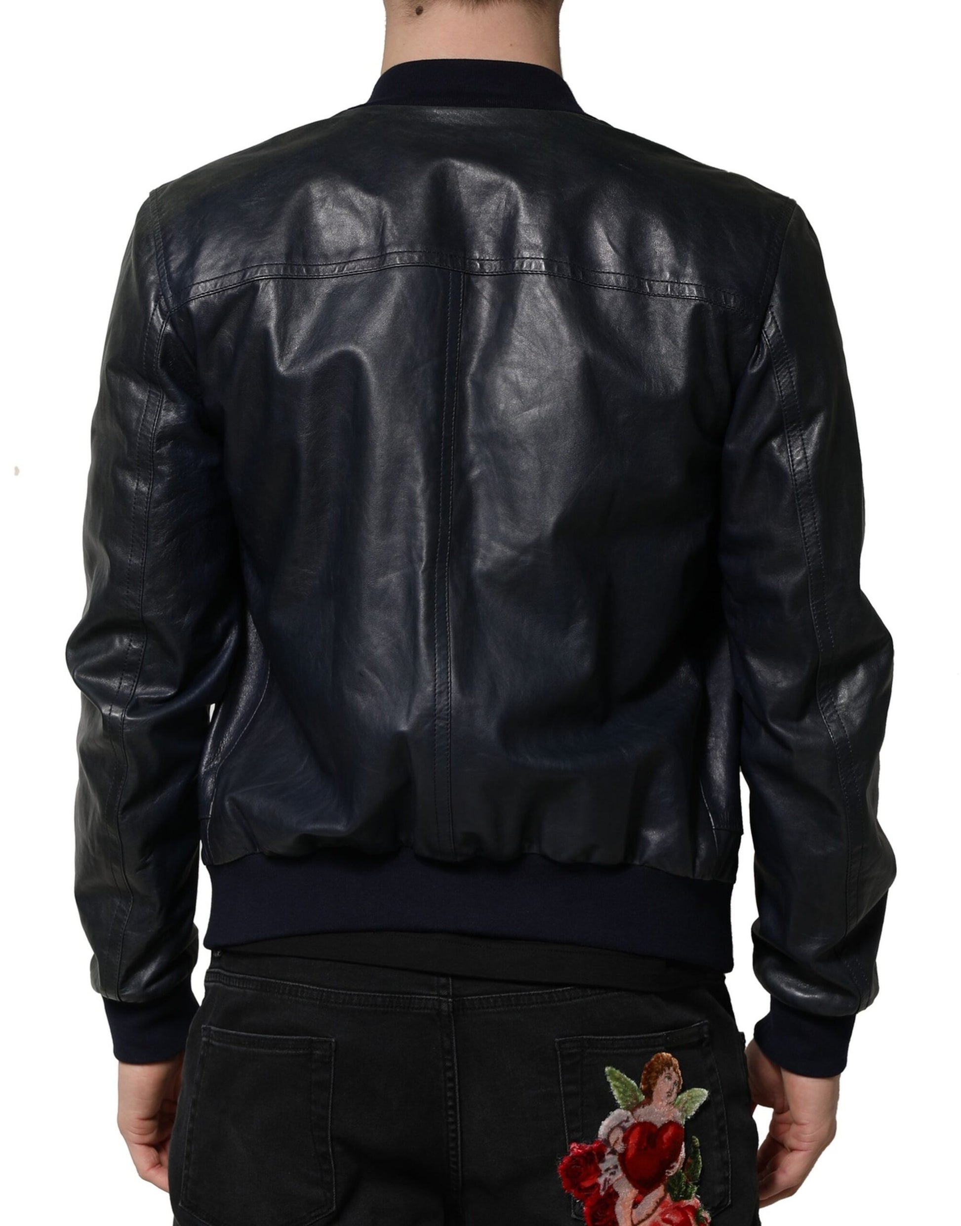 Black Lambskin Leather Biker Full Zip Jacket