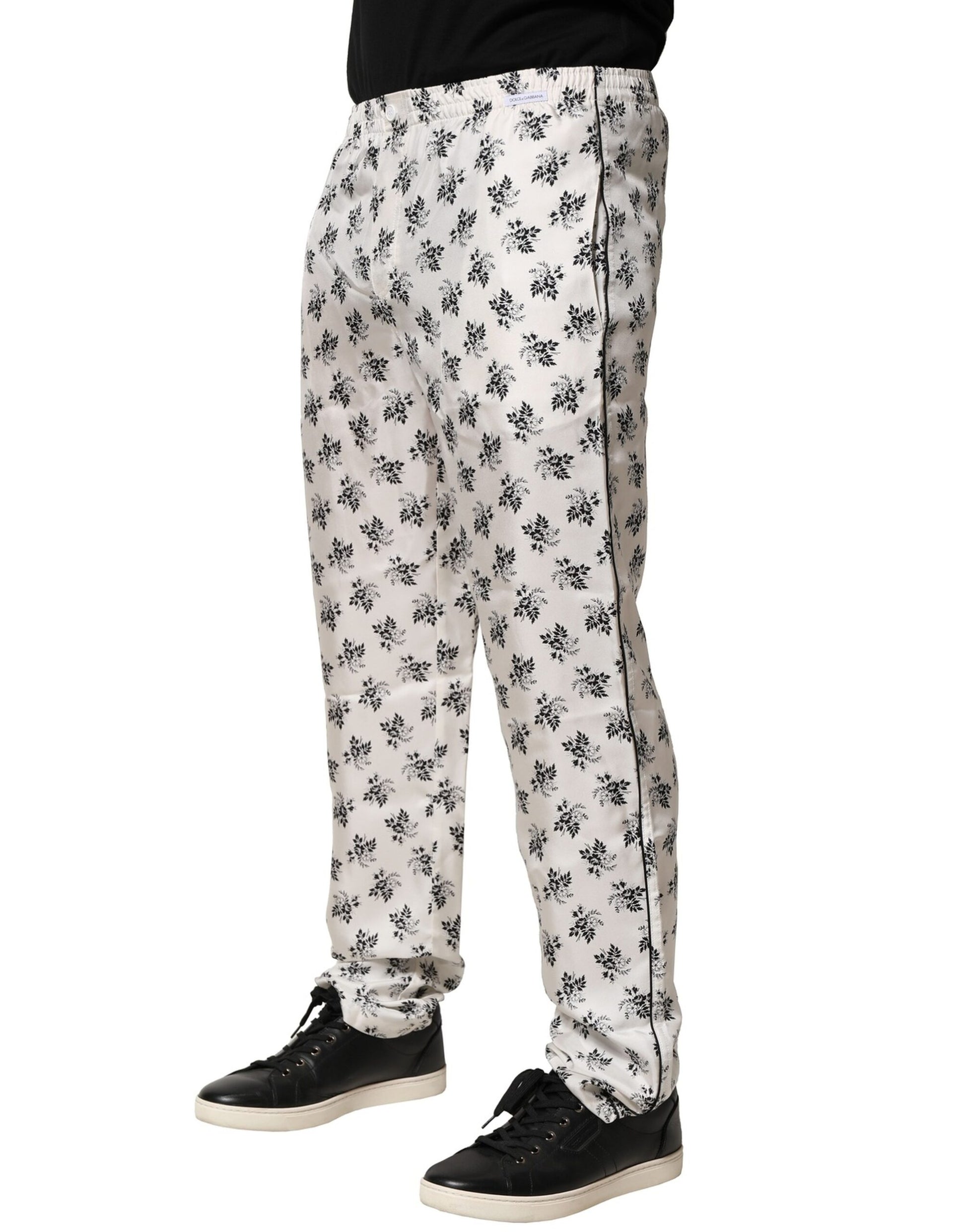 White Floral Silk Casual Lounge Pants