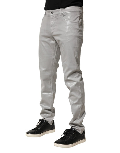 Silver Cotton Stretch Slim Denim Jeans
