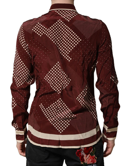 Maroon Dotted Silk Long Sleeve Casual Shirt