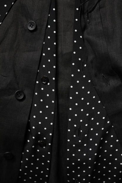 Black Polka Dot Collar Tie Neck Casual Shirt