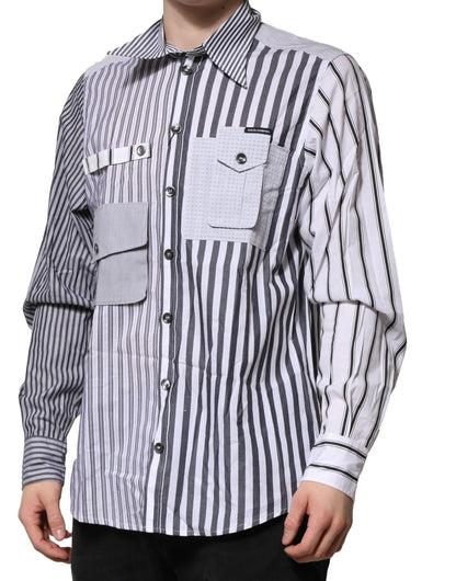 White Gray Striped Cotton Men Casual Shirt