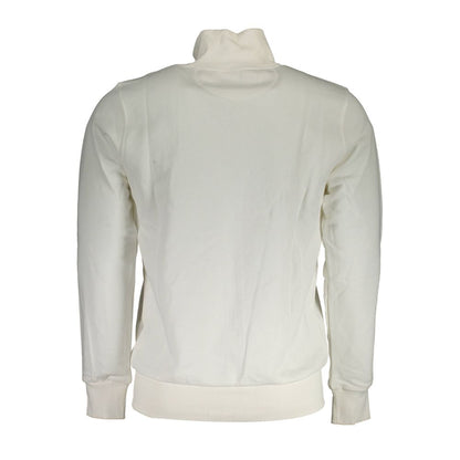 White Cotton Men Sweater With Zip and Pockets