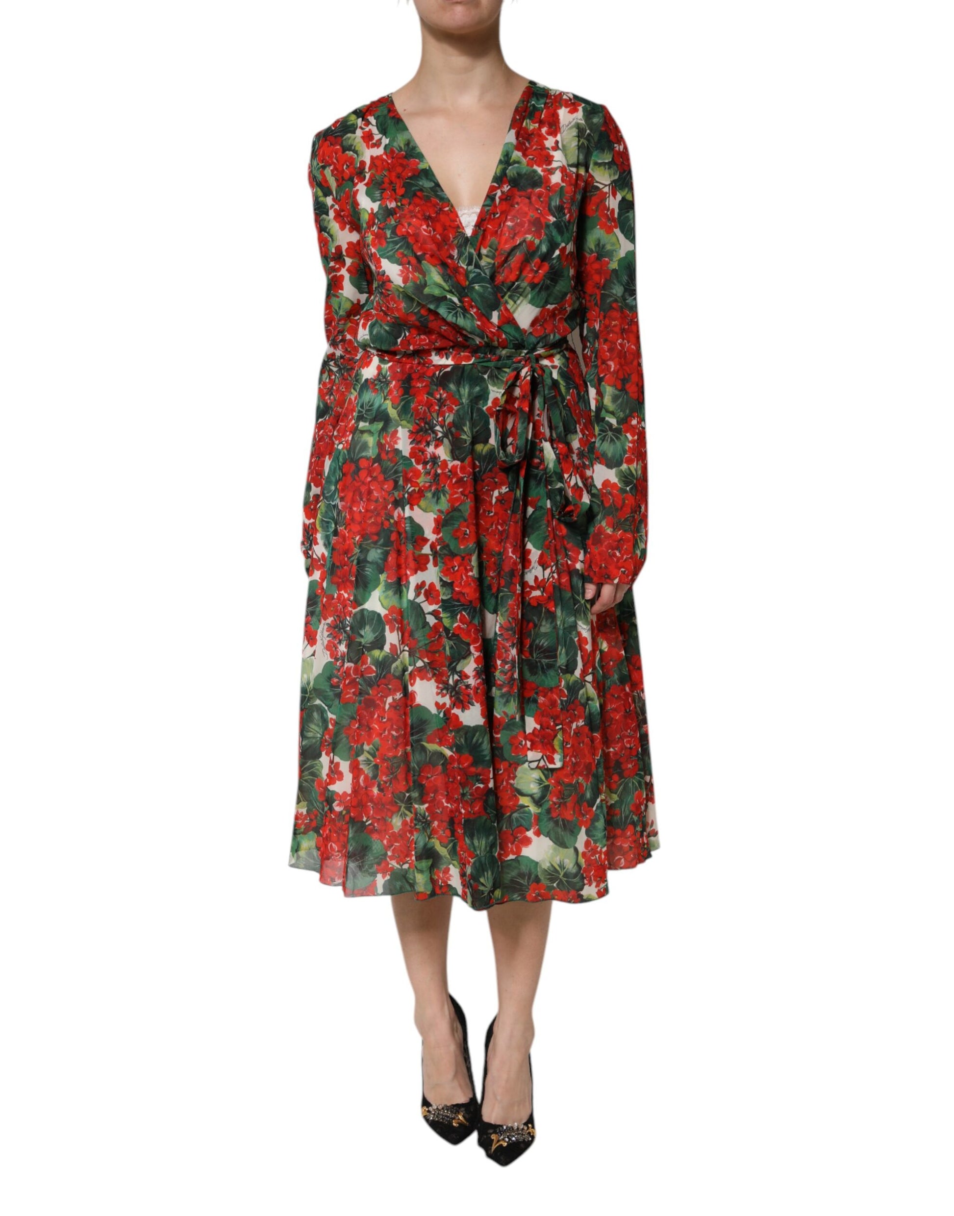 Multicolor Floral Long Sleeves V-neck Dress