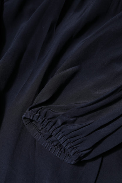 Blue Silk Mock Neck Long Sleeves Blouse Top