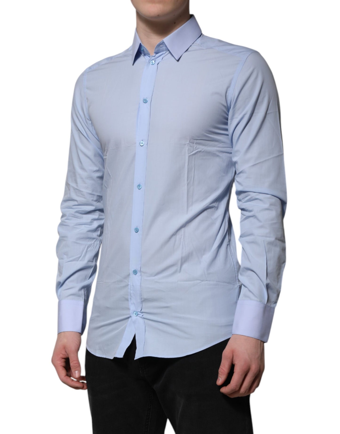 Blue Cotton GOLD Long Sleeves Men Dress Shirt