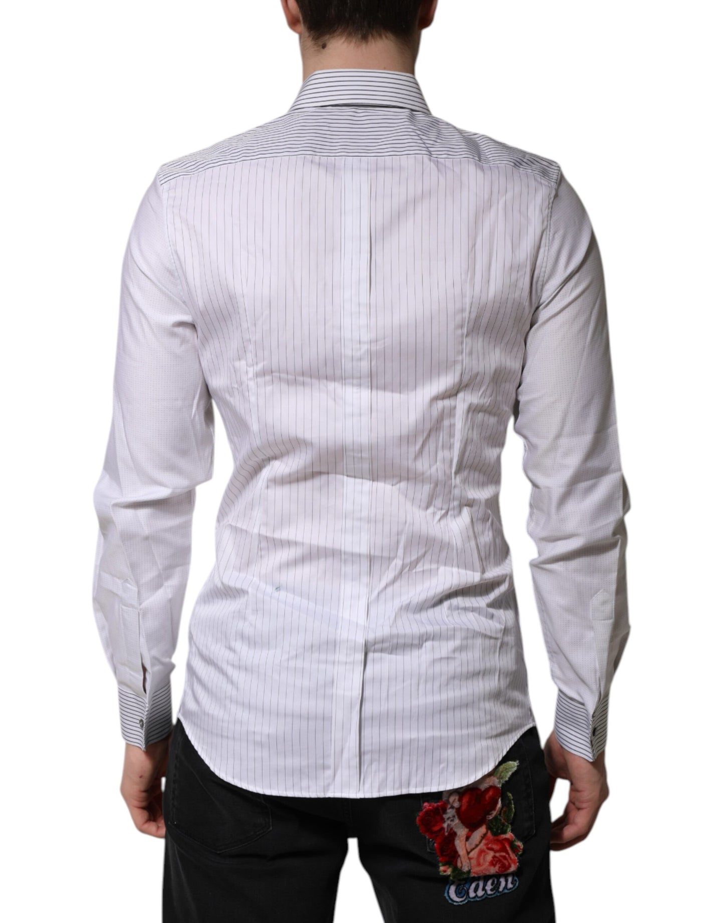 White Striped GOLD Long Sleeves Dress Shirt
