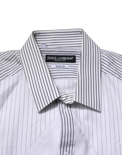 White Striped GOLD Long Sleeves Dress Shirt