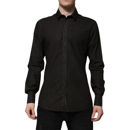 Black Cotton Jacquard GOLD Collar Dress Shirt