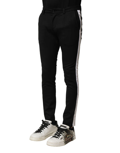 Black Wool Men Skinny Mid Waist Pants