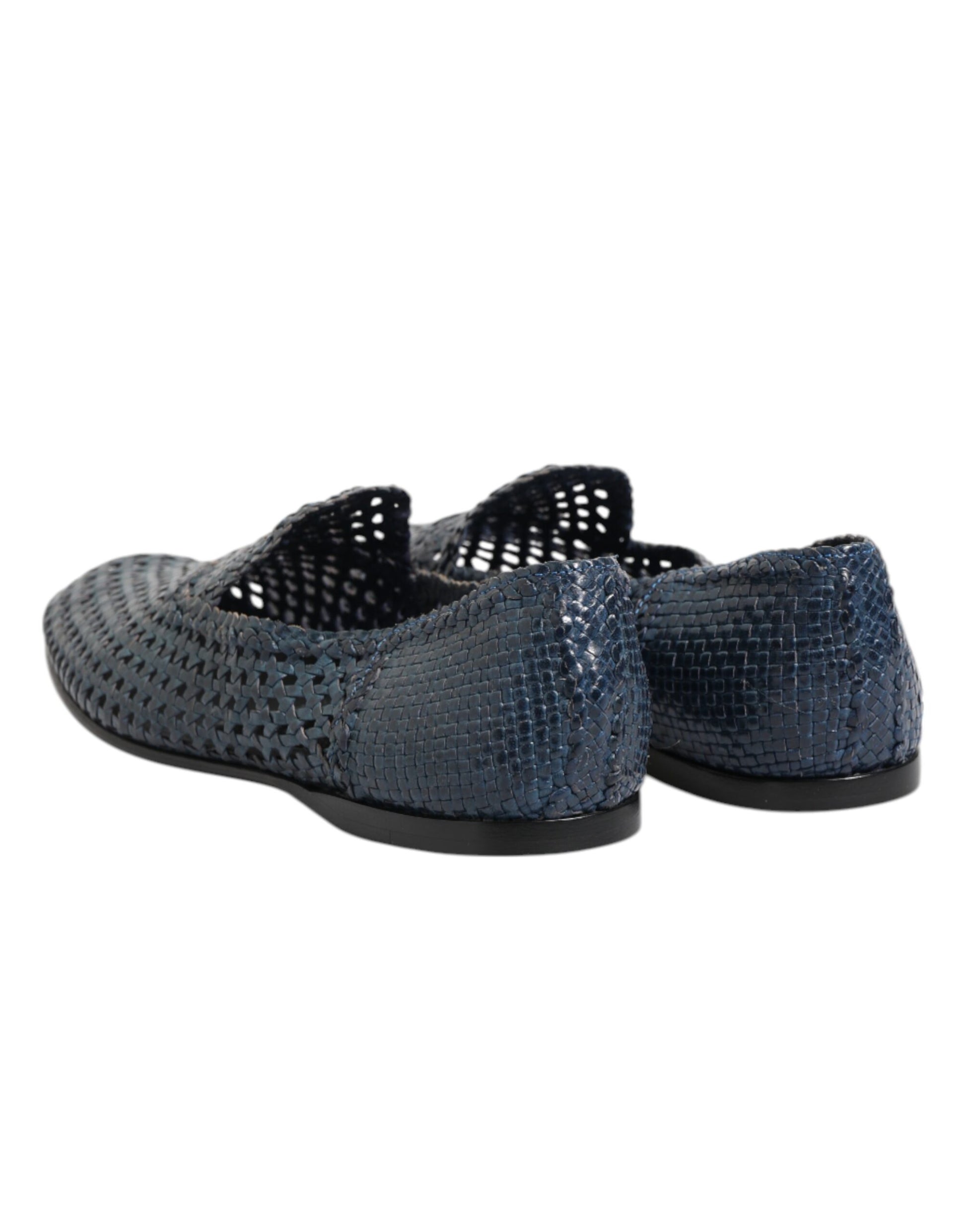 Blue Woven Leather Slip On Loafers Shoes