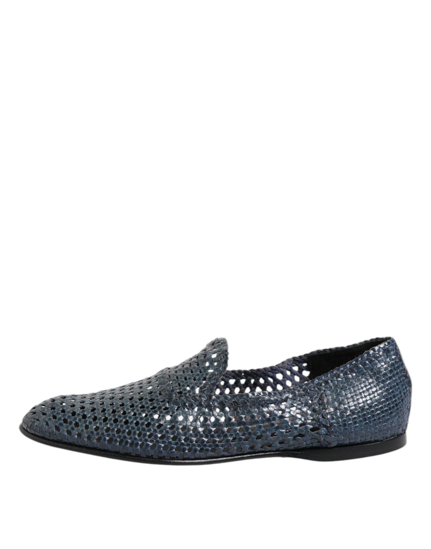 Blue Woven Leather Slip On Loafers Shoes