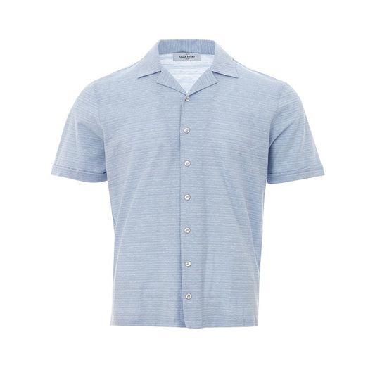 Blue Linen And Cotton Shortsleeve