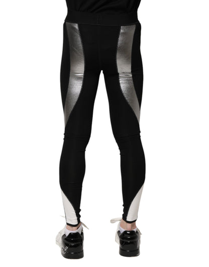 Black Silver Nylon Skinny Men Leggings Pants