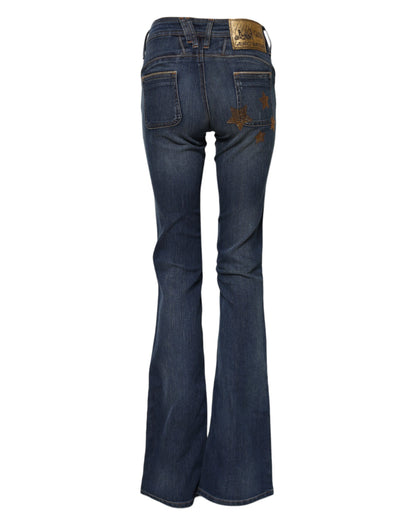 Blue Cotton Mid Waist Wide Leg Denim Jeans