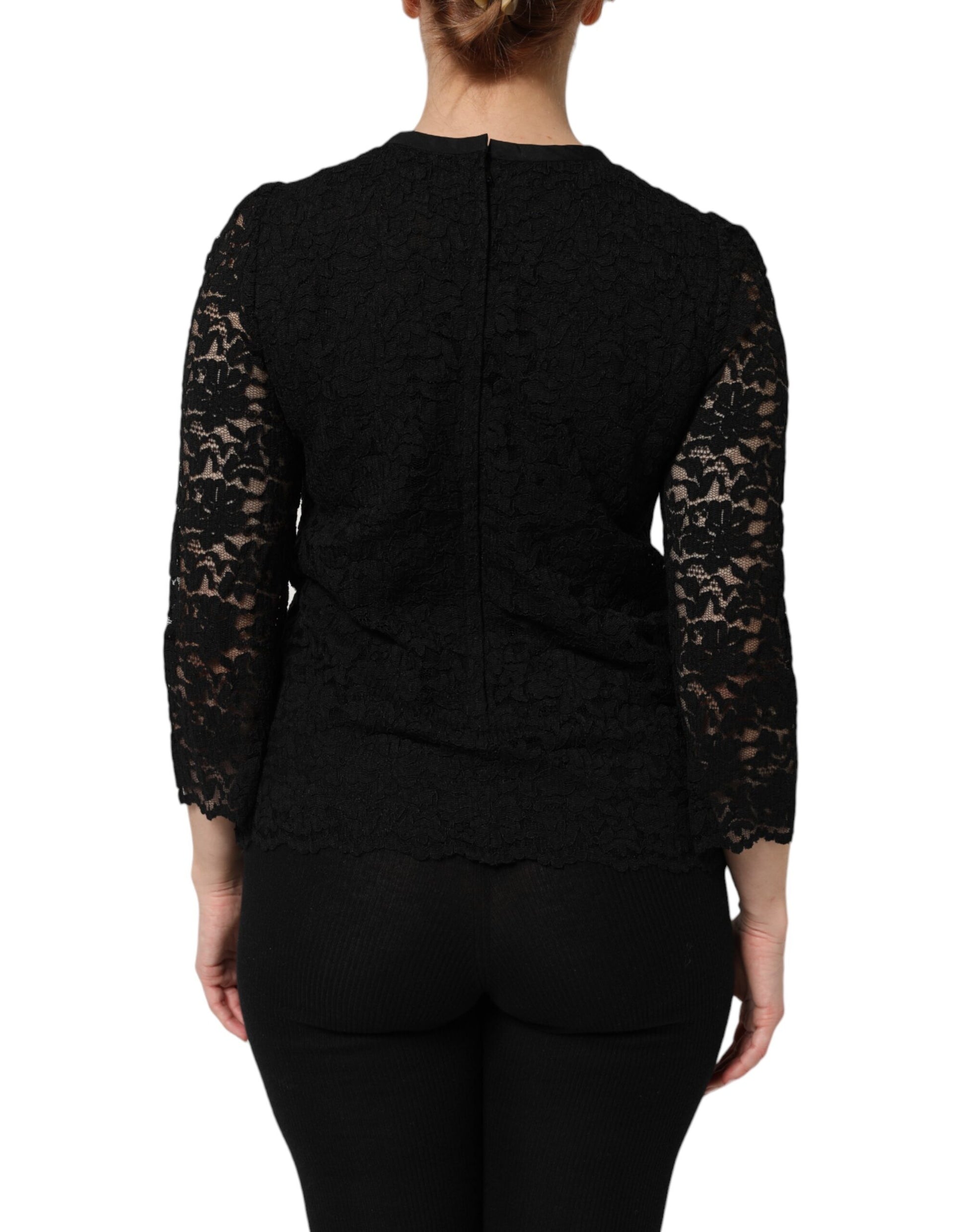 Black Nylon Lace Long Sleeve Blouse Top