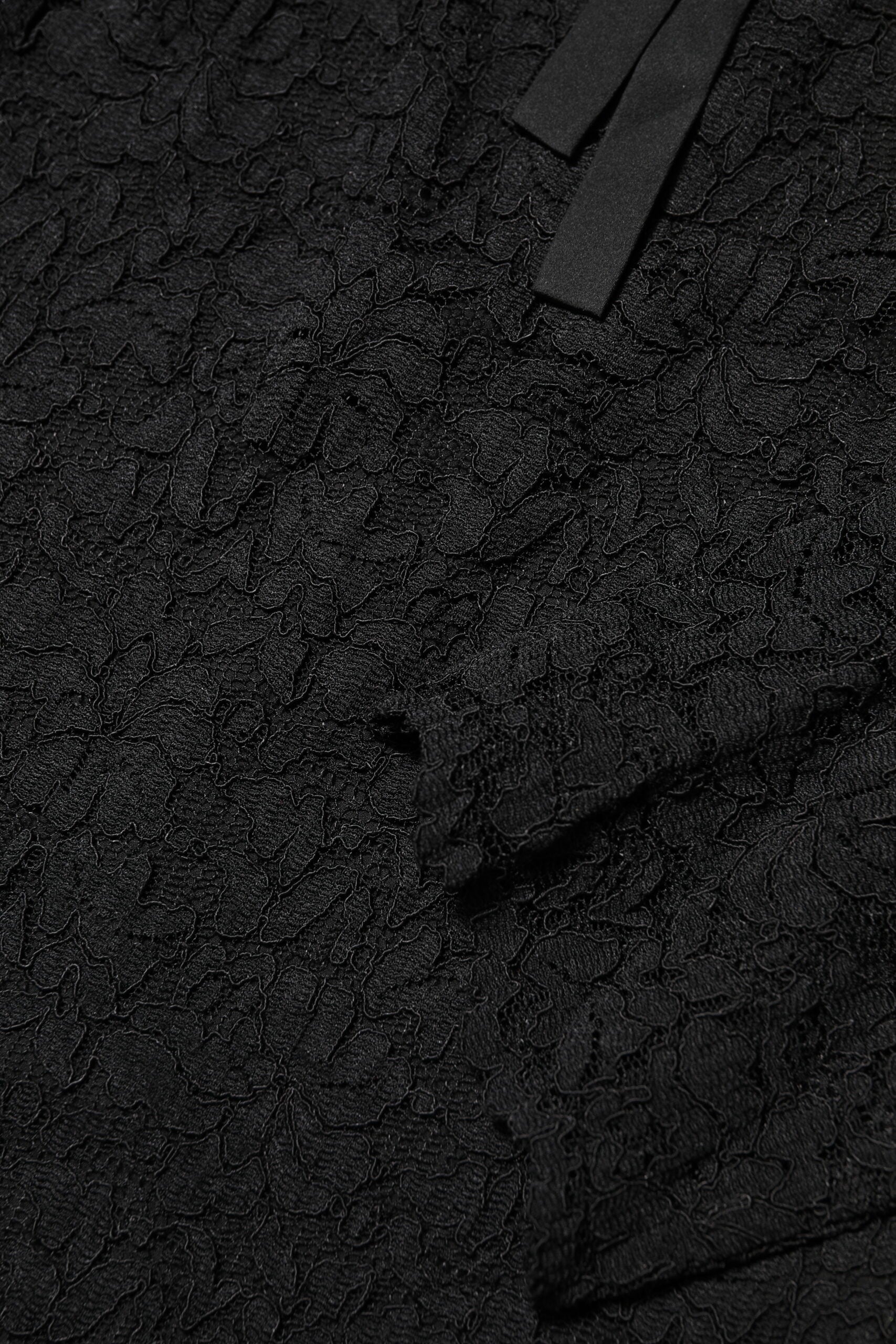 Black Nylon Lace Long Sleeve Blouse Top