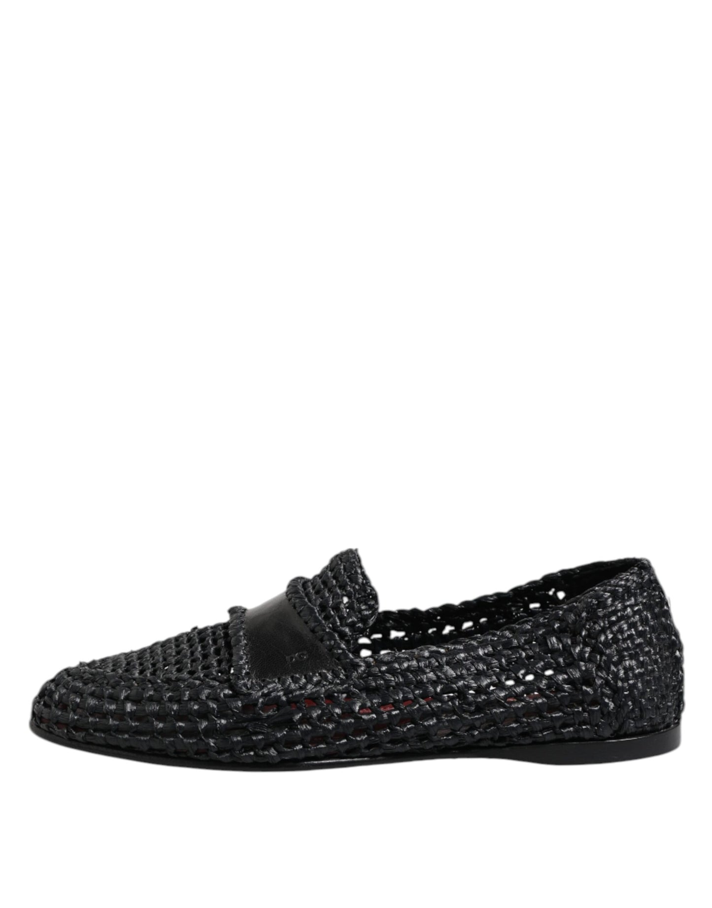 Black Woven Leather Slip On Loafers Men Shoes