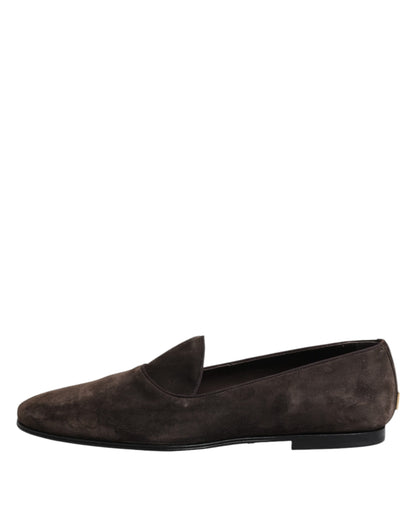 Brown Velvet Leather Slip On Loafers Shoes