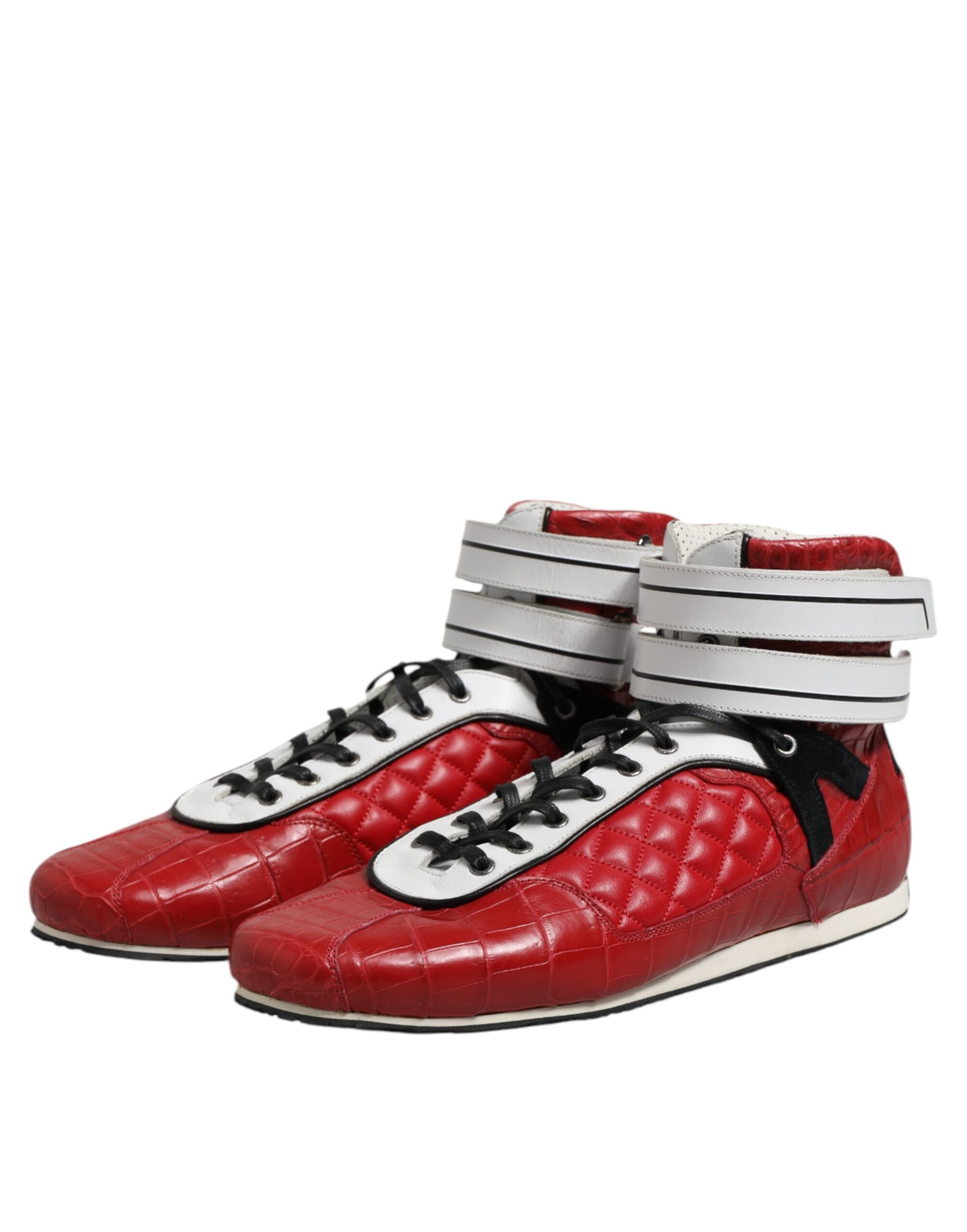 Red Quilted Leather Lace Up Sneakers Shoes