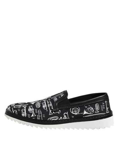 Black Slip On Printed Men Loafers Shoes