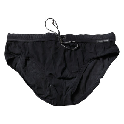 Black Drawstring Men Beachwear Brief Swimwear