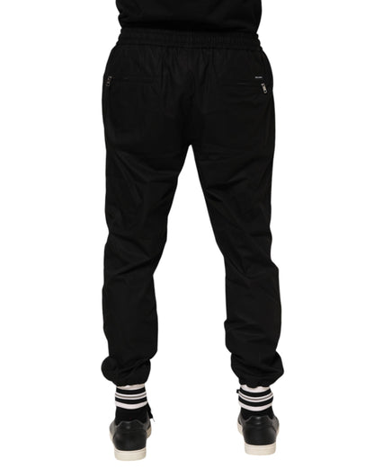 Black Cotton Logo Tape Men Jogger Pants