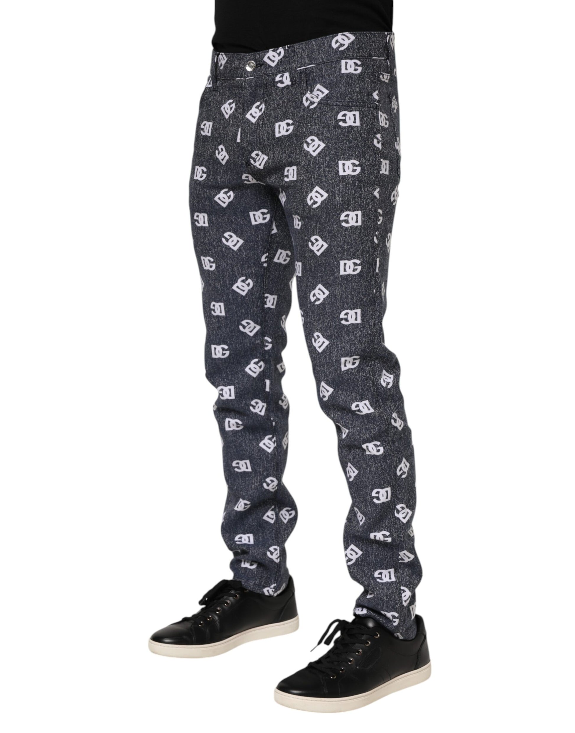 Dark Gray Logo Cotton Skinny Slim Denim Jeans