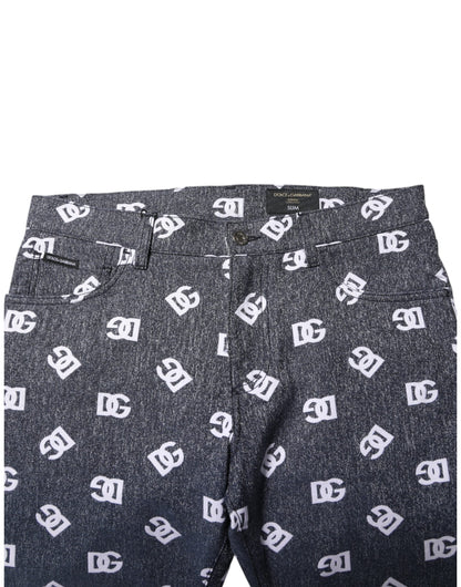 Dark Gray Logo Cotton Skinny Slim Denim Jeans