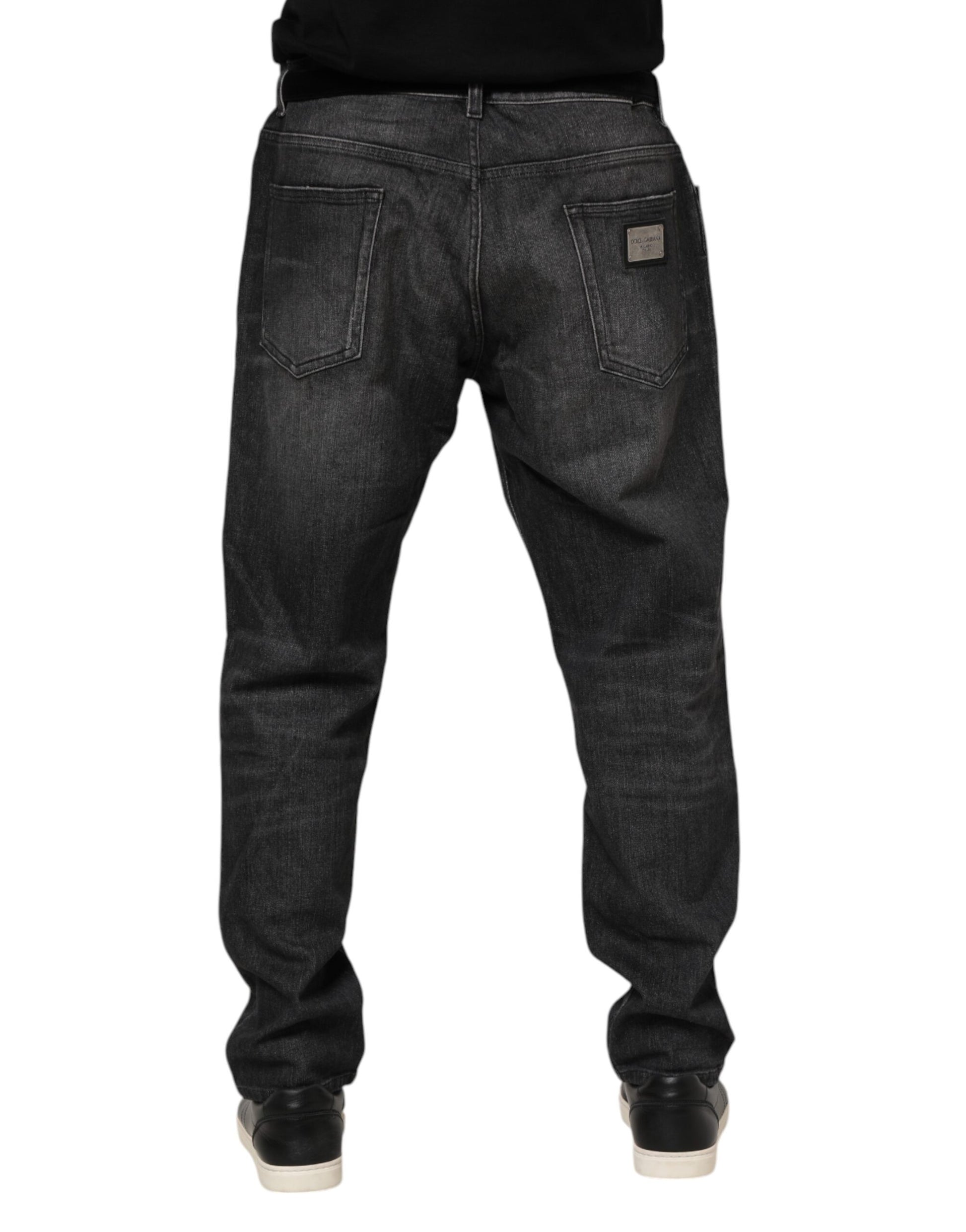 Gray Washed Cotton Loose Denim Jeans